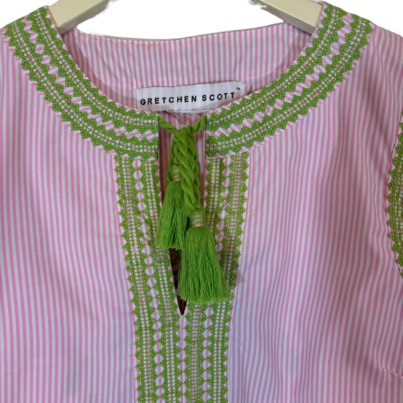 Gretchen Scott Designs Embroidered Top - Odessa Pink & Green Shirt Boho Sz M - Picture 3 of 11